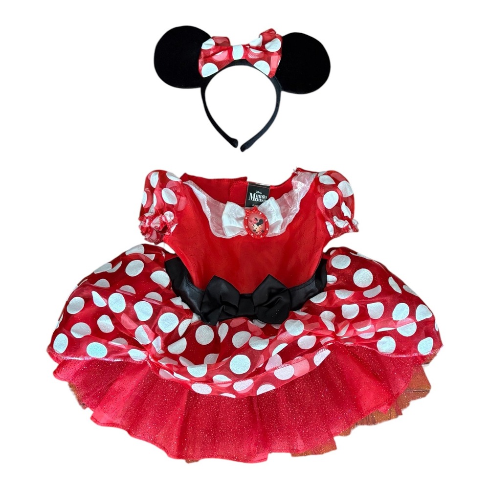 Disney Minnie Mouse Costume Dress with Headband Red Polka Dot Toddler 2T 158019